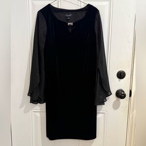 Connected Apparel Black Dress with Sheer Sleeves. Size 8